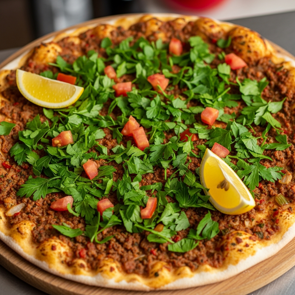 Fresh lahmacun flatbread