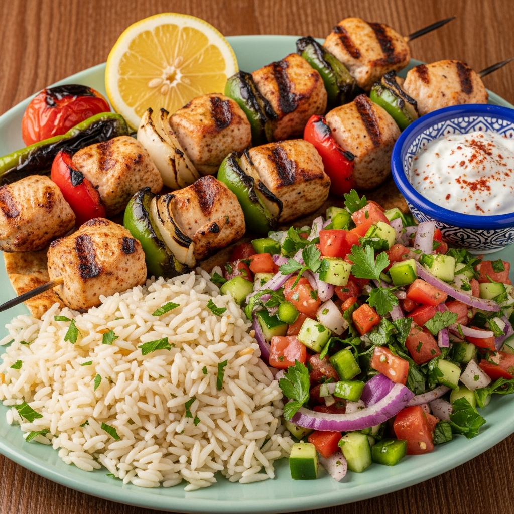 Chicken shish kebab platter