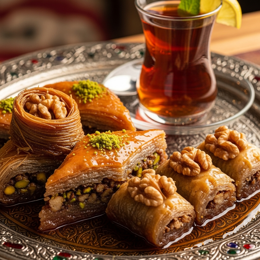 Turkish baklava and tea